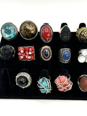 16pc Statement Ring Lot Chunky Cocktail Boho Adjustable Mixed Fashion Jewelry